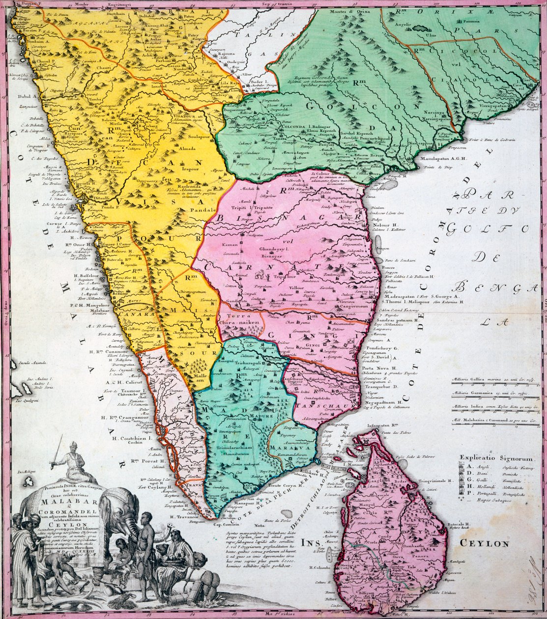 Map of the Indian Peninsula, 1733 by Homann Heirs Company