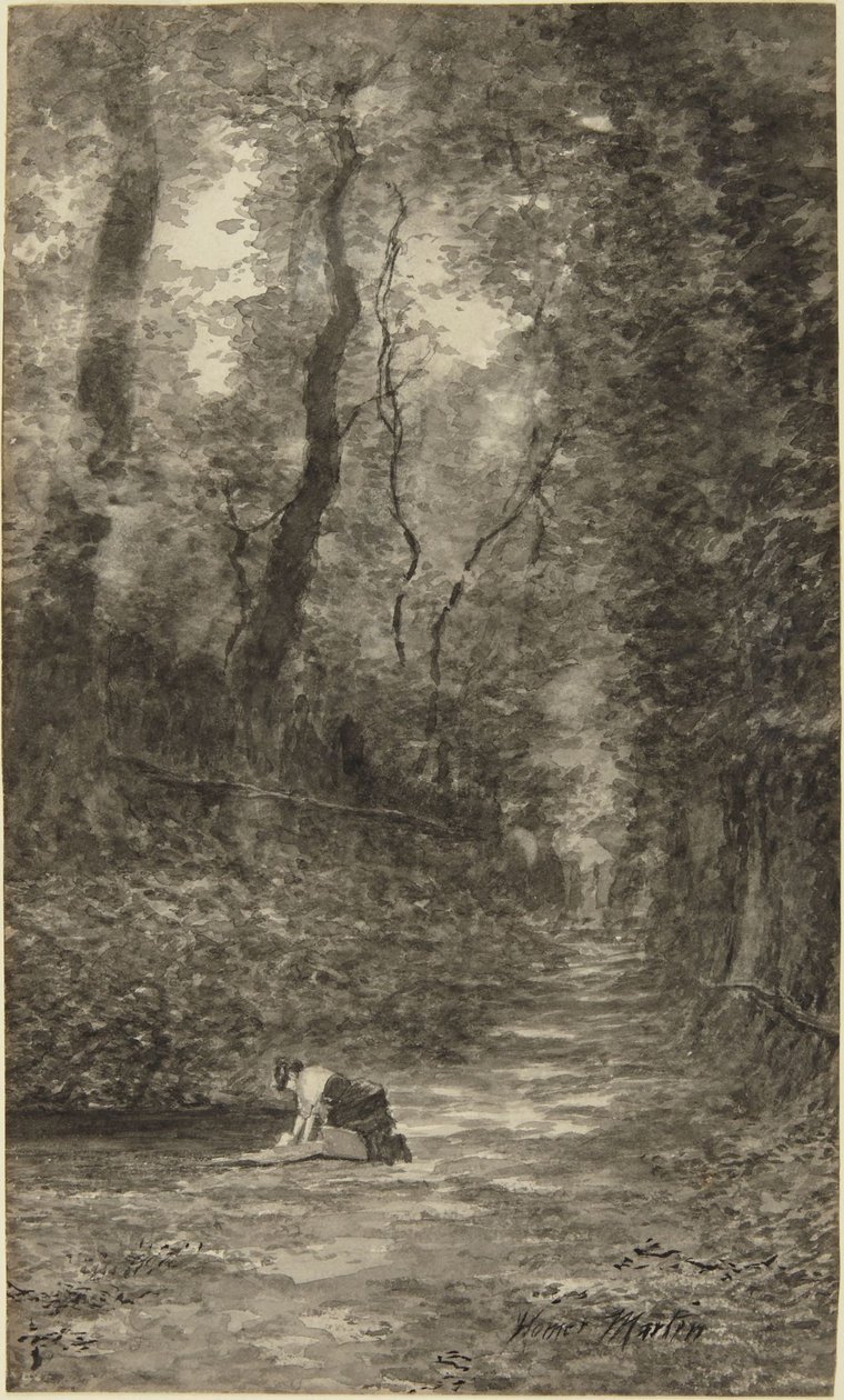 Forest Scene with Washerwoman by Homer Dodge Martin