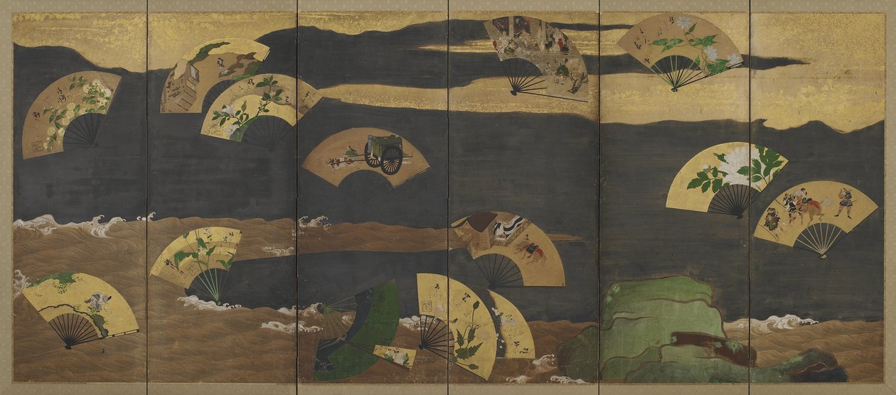 Fans and Clouds over Rocks and Water, Edo Period by Hon
