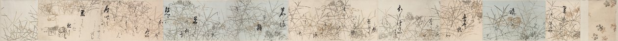 Selections from the New Collection of Japanese Poems from Ancient and Modern Times with Printed Designs of Chinese Lions and Crab Finger Grass by Hon