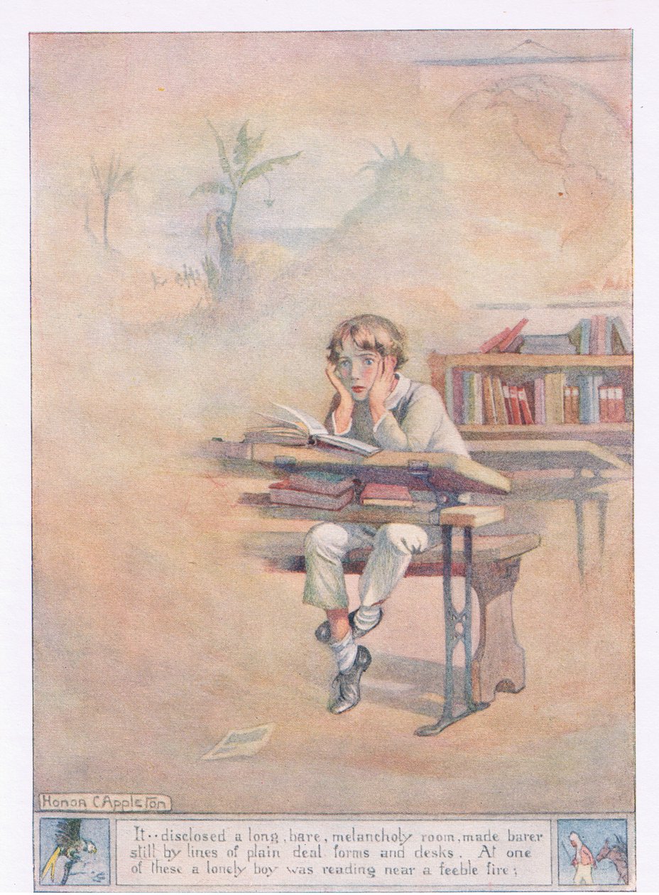 It disclosed a long bare, melancholy room, with a lonely boy, by a ...