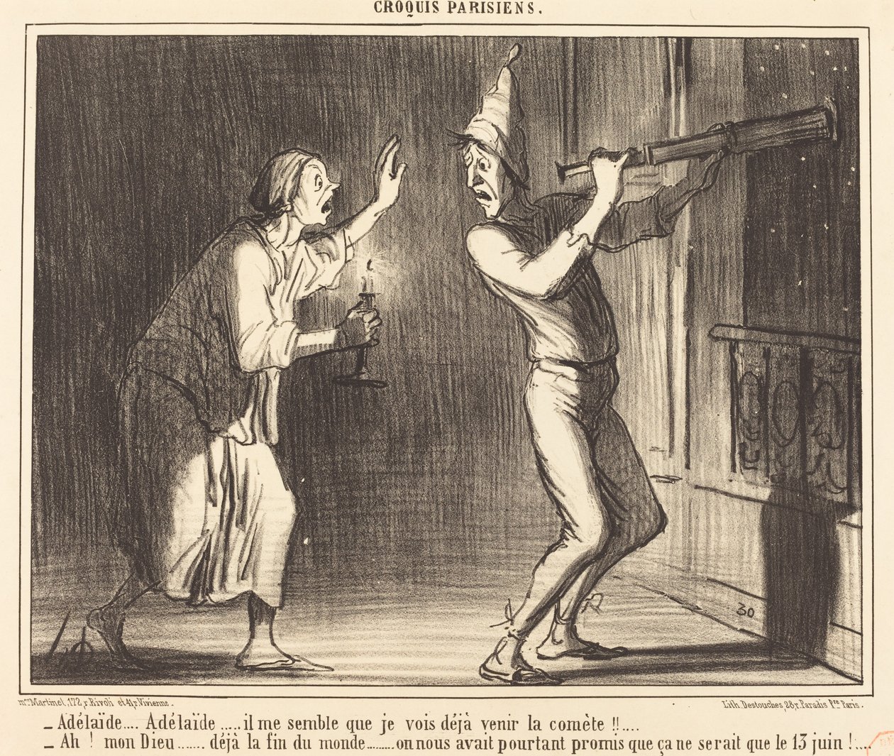 Adelaide...Adelaide...it seems to me I already see the comet coming!!... by Honoré Daumier
