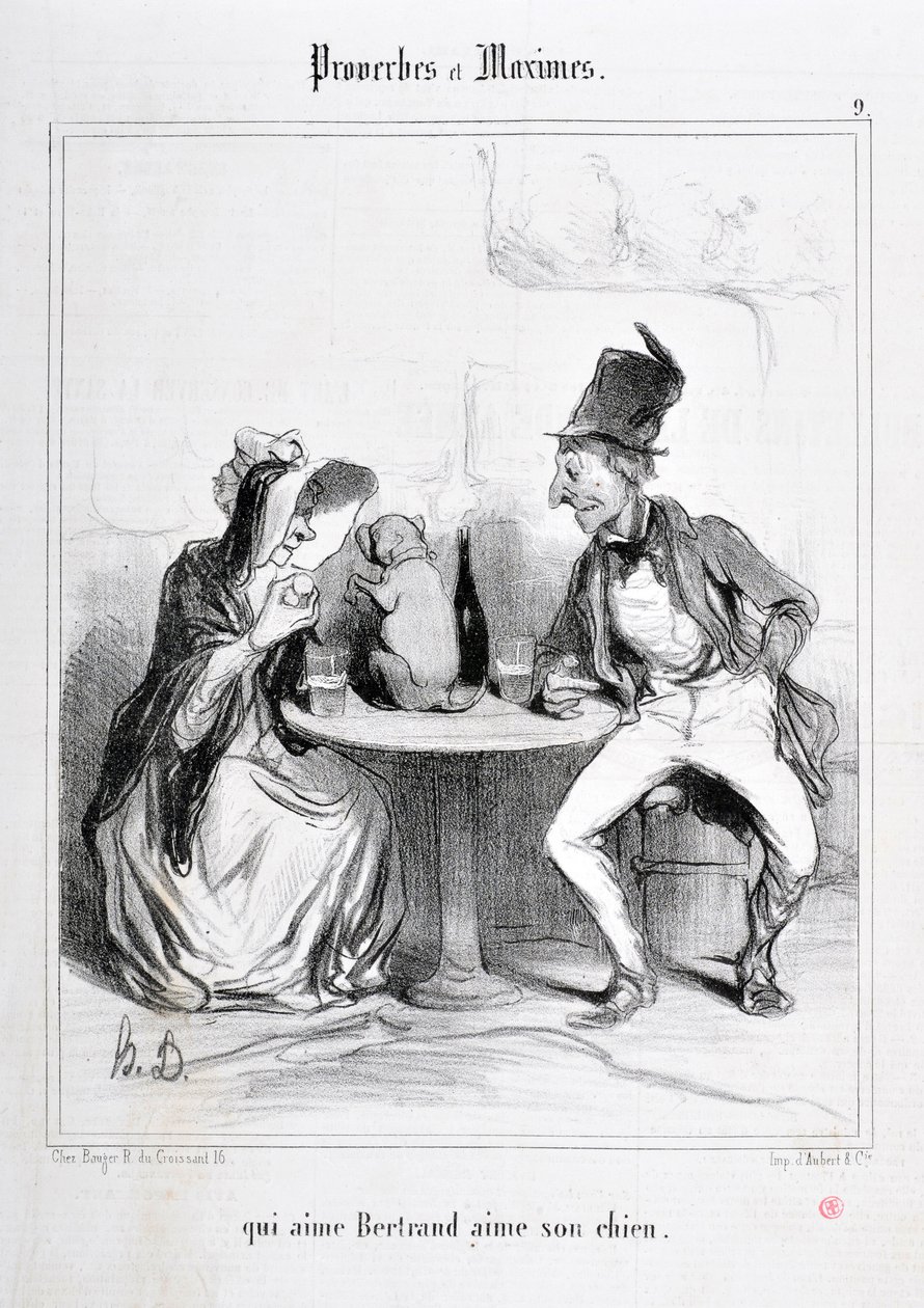 Charivari dates from 1840: Serie PROVERBES ET MAXIMES qui aime Bertrand aime son chien MUSEE DES BEAUX ARTS - PALAIS LONGCHAMP, MARSEILLE by Honoré Daumier