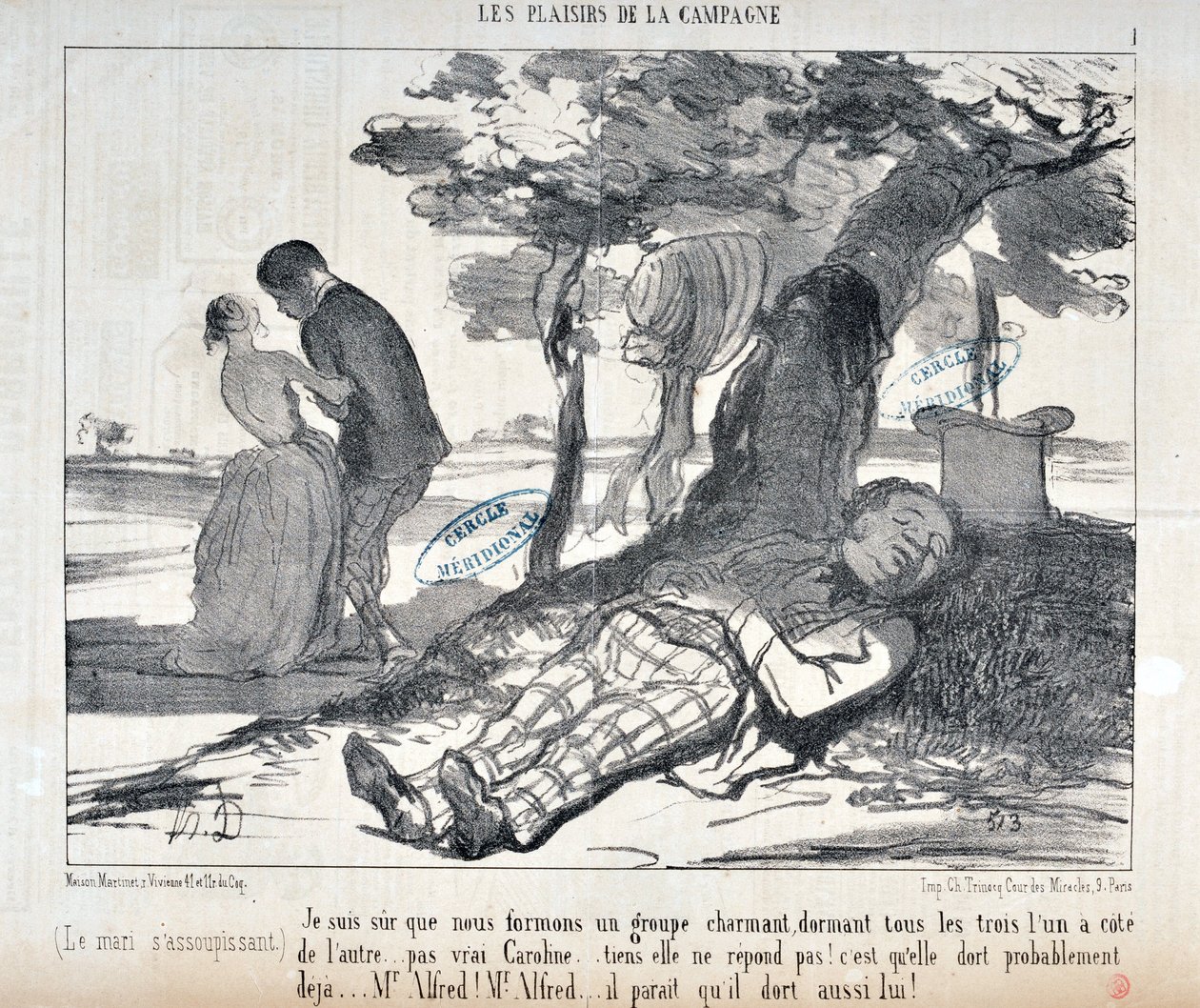 Artwork by Honore Daumier Charivari dates from 1853: Serie LES PLAISIRS DE LA CAMPAGNE 