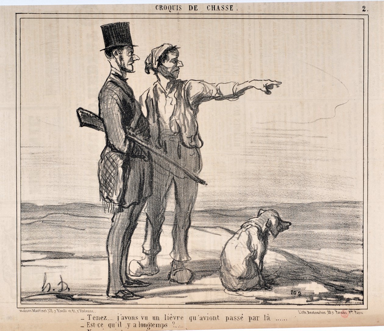 Artwork by Honore Daumier (1808-1879) Charivari dates from 1857: Serie sketches de chasse Hold... j