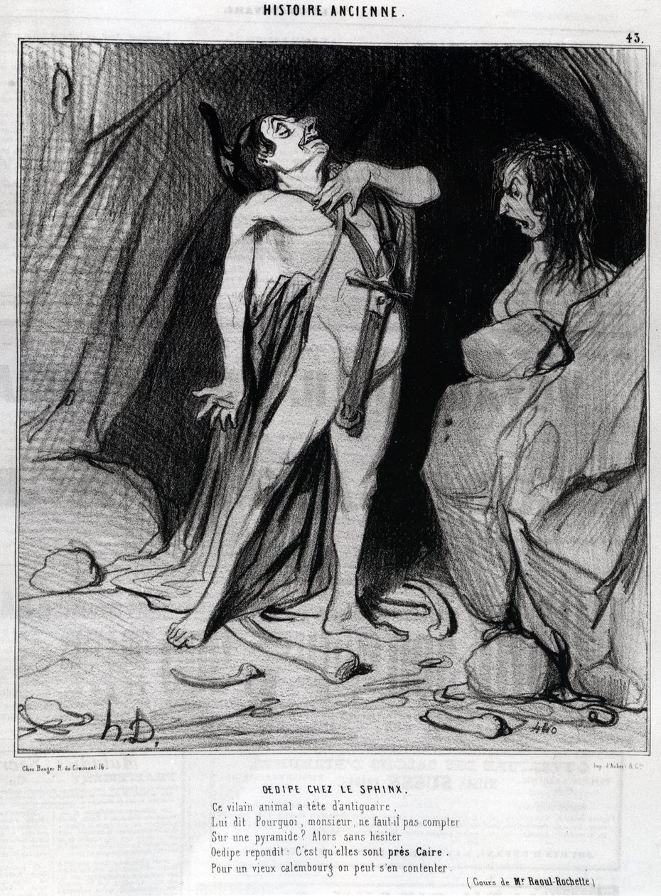 Cartoon by Honore Daumier on Oedipus and the Sphinx, in Charivari, December 12 by Honoré Daumier