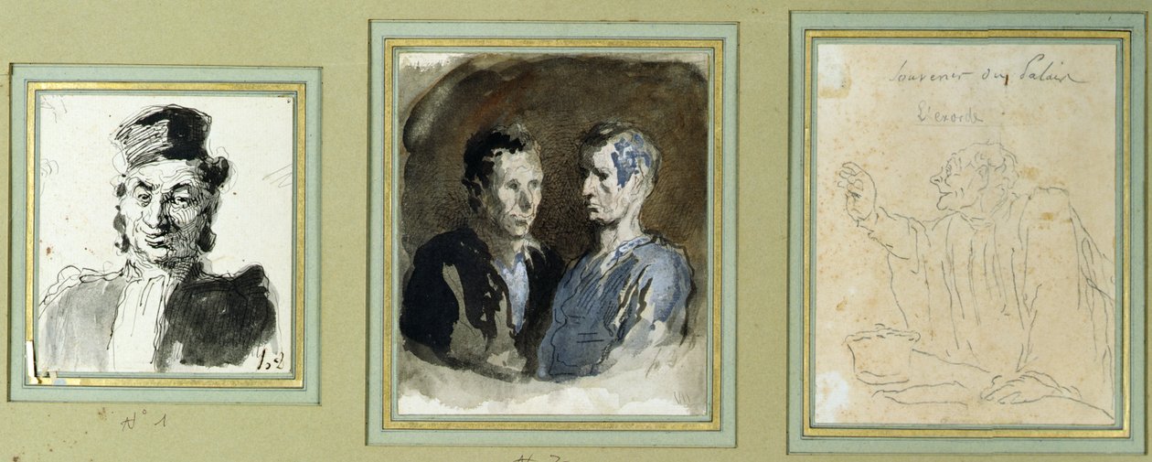 Frontal View of a Lawyer, Two Defendants and a Litigator by Honoré Daumier