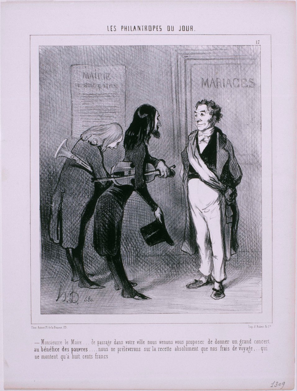 The Philanthropists of the Day: Mr. Mayor...Passing Through Your Town... by Honoré Daumier