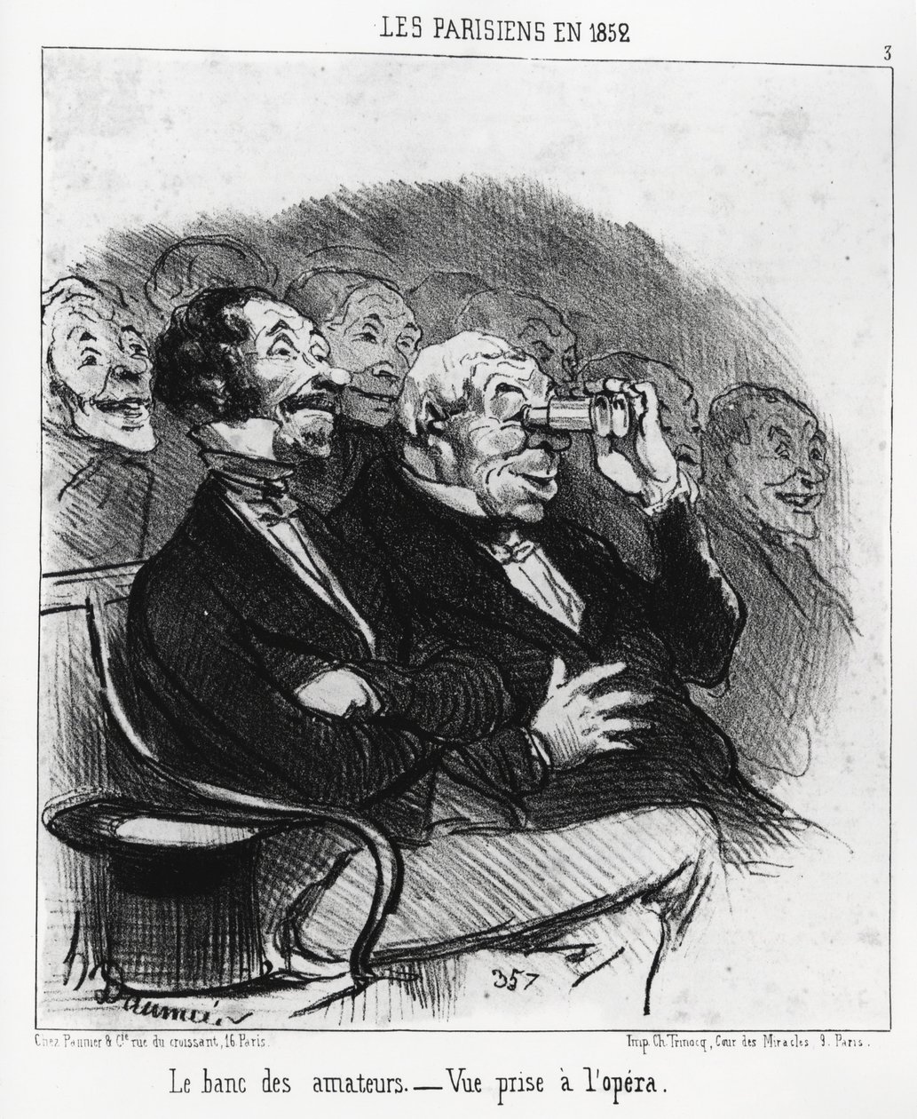 Parisians in 1852: The Bench of Amateurs, View Taken at the Opera. Illustration by Honore Daumier, Published in Charivari, Dated January 15 by Honoré Daumier