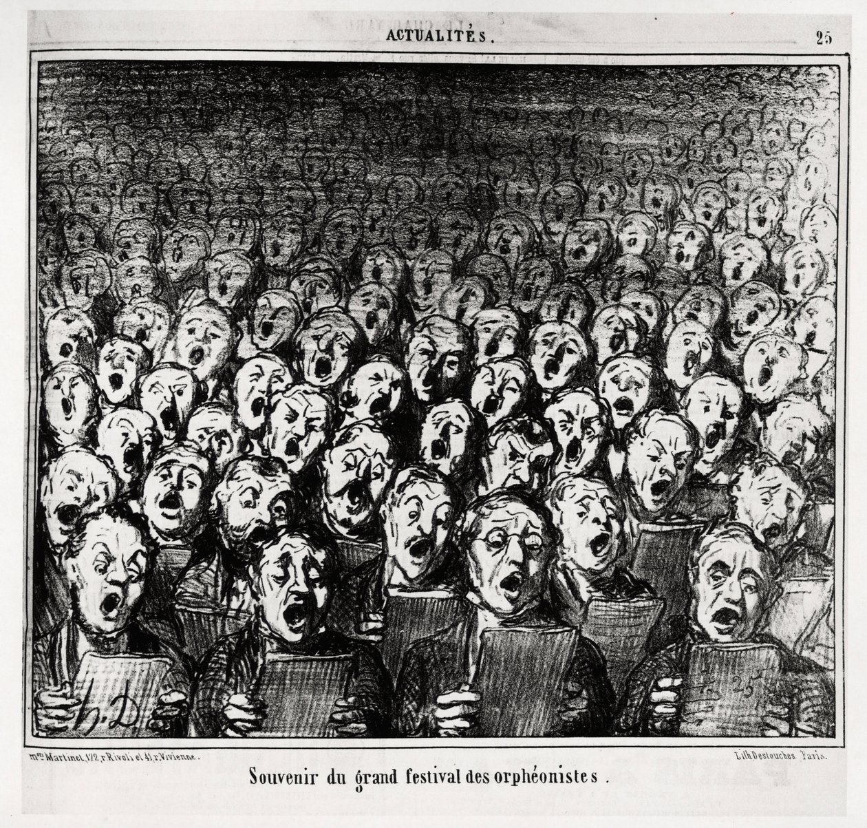 Remembrance of the great festival of orpheonists. Illustration by Honore Daumier, published in Charivari, dated 28 March 1859 by Honoré Daumier