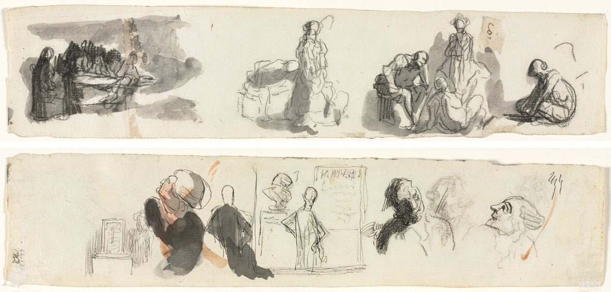 Sheet of Studies with a Group of Four Figures to the Right (recto) Sketches of Various Figures (verso) by Honoré Daumier