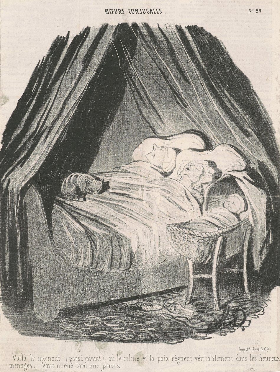 This Is the Moment (Past Midnight) When Calm and Peace Truly Reign in Happy Households. Better Late Than Never. by Honoré Daumier