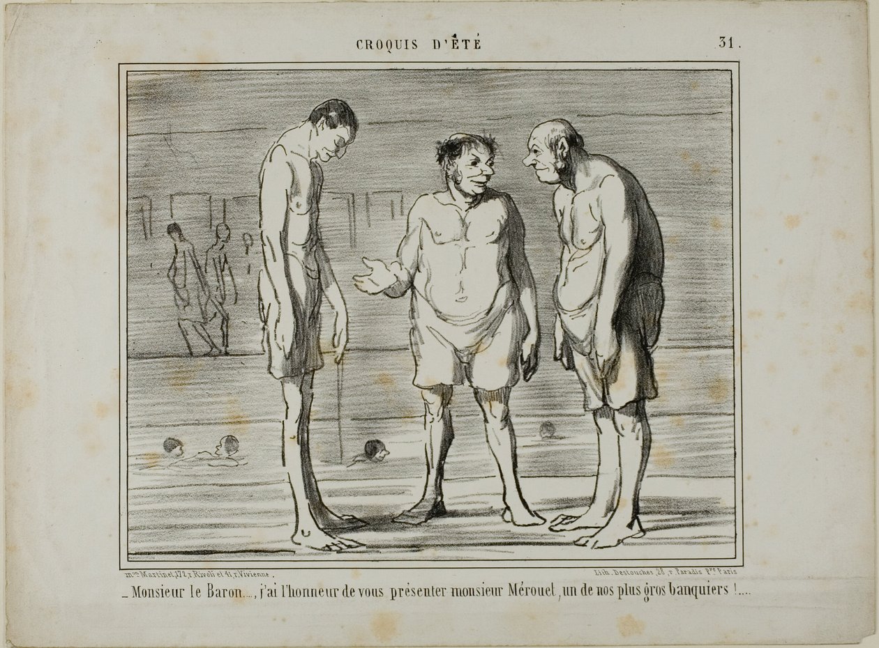 Baron, I Have the Honor of Introducing You to Mr. Mérouel, One of Our Biggest Bankers... Baron, I Have the Honor of Introducing You to Mr. Cascaret, One of Our Biggest Shareholders, Plate 31 from Croquis D