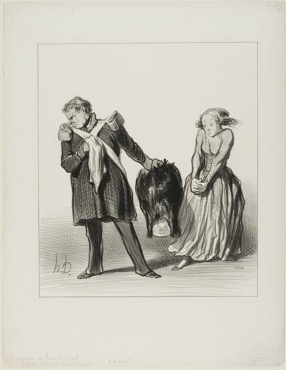 "- Here, Eudoxie, take my bear skin..." by Honoré Victorin Daumier