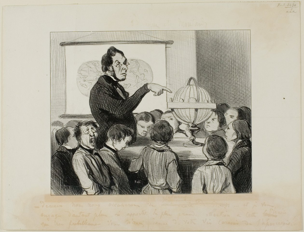 Tomorrow we will study Saturn. I want you to pay special attention to this great planet.... which in all likelihood you will never in your life have the opportunity to see!, plate 18 from Professeurs Et Moutards by Honoré Victorin Daumier
