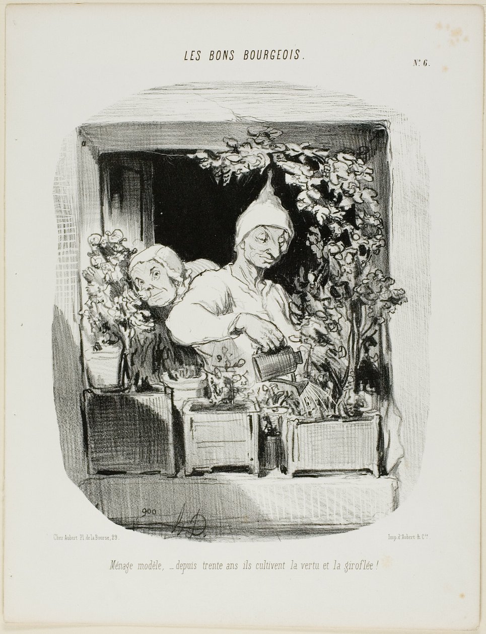 A Model Marriage: For Thirty Years They Have Cultivated Virtue and Carnations, plate six from Les Bons Bourgeois by Honoré Victorin Daumier