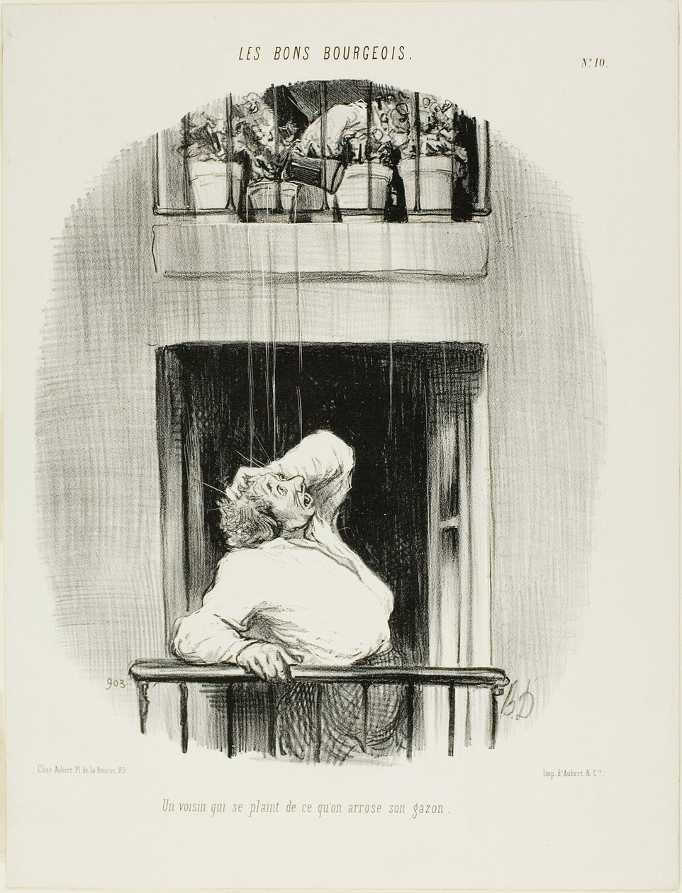 A Neighbour Complaining about the Watering of his Lawn, Plate Ten from Les Bons Bourgeois by Honoré Victorin Daumier