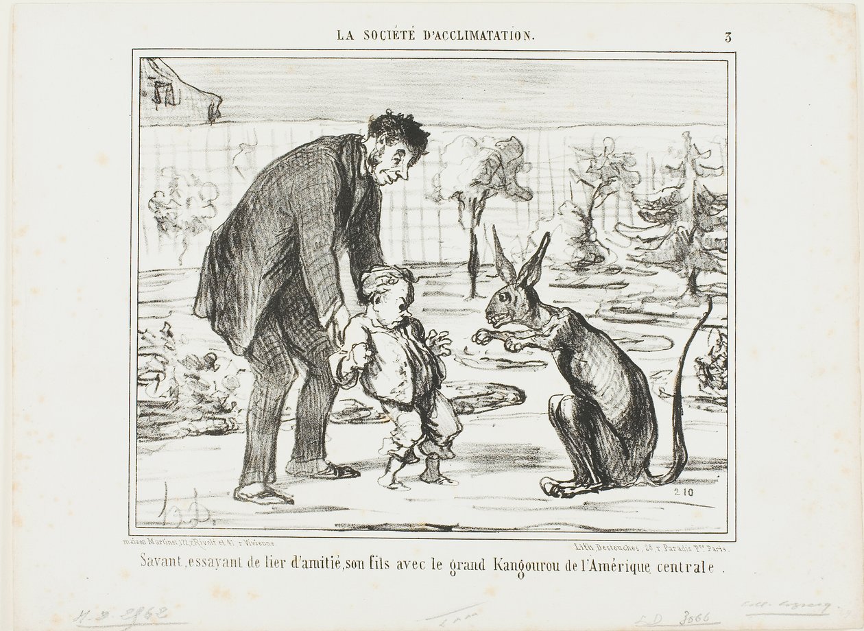 A Scientist Trying to Befriend His Son with a Great Kangaroo from Central America, plate 3 from La Société D