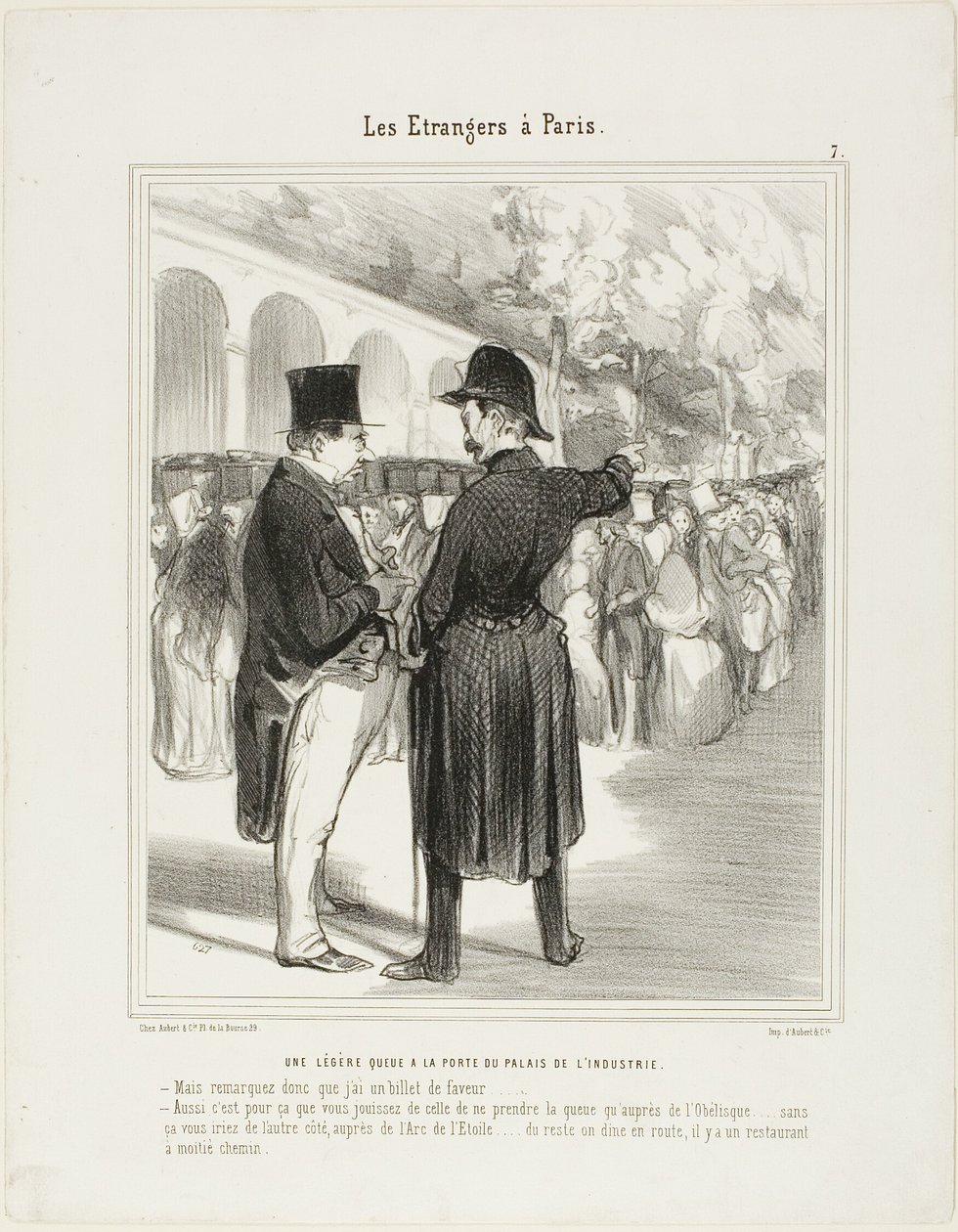 A Small Queue at the Entrance to the Palace of Industry. "- But I am telling you that I have a special entry permit! - Quite so, and this is why you are allowed to queue up already at the Obelisk.... otherwise you would have to start on the other side, clo by Honoré Victorin Daumier
