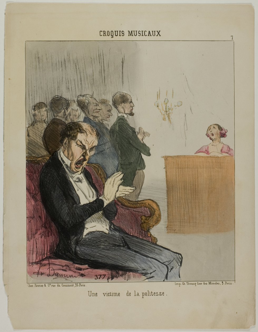 A Victim of His Own Politeness, plate 7 from Croquis Musicaux by Honoré Victorin Daumier
