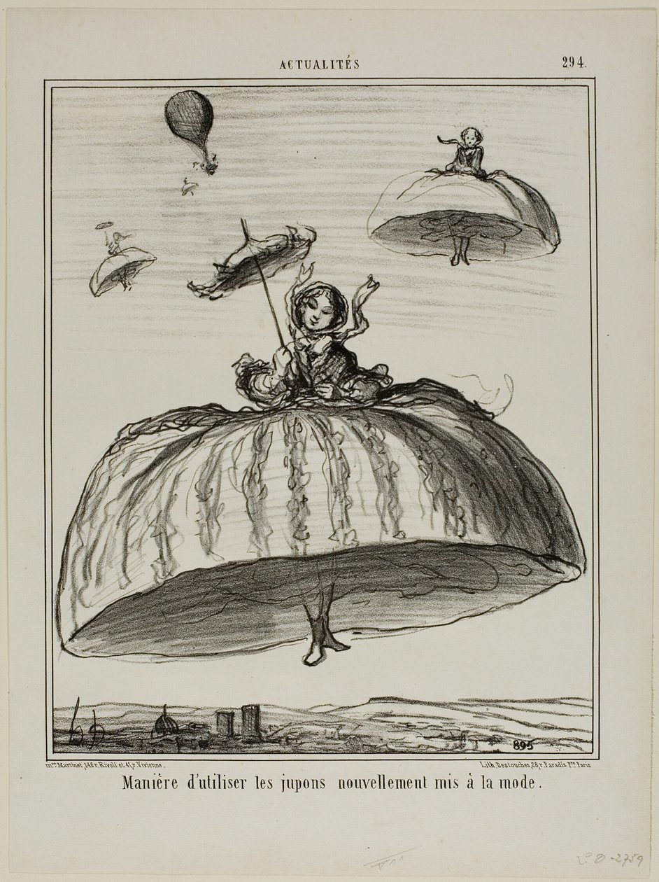 Another way to make use of the new petticoats that have lately become fashionable, plate 294 from Actualités by Honoré Victorin Daumier