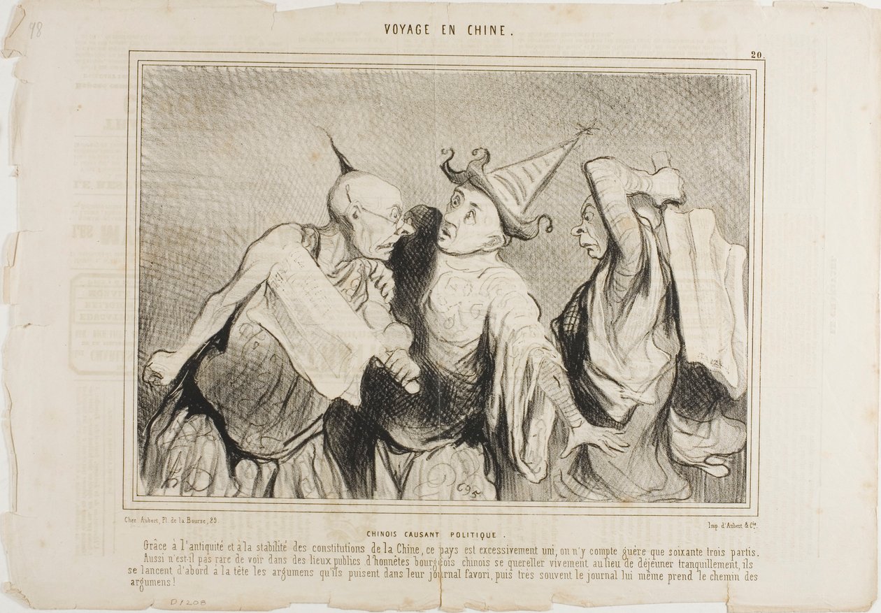 Chinese Talking Politics. Thanks to antiquity and the stability of the Constitution of China, this country is extremely unified... it counts only little more than 63 political parties. Quite often one finds Chinese citizens discussing vehemently in public by Honoré Victorin Daumier