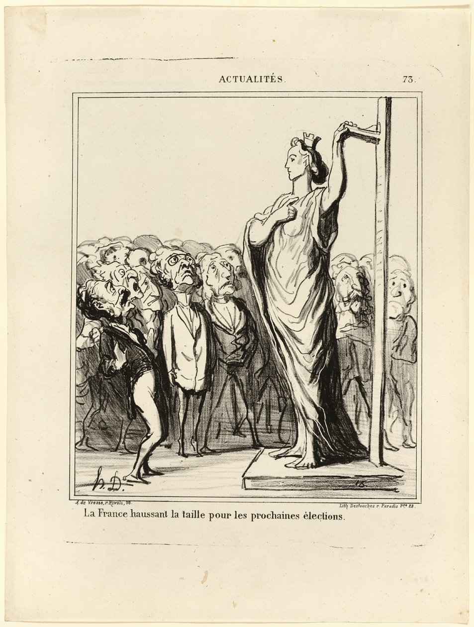 France Preparing to Get Her Candidates to Pass Muster Under the Measure of Standards, Plate 73 from Actualités by Honoré Victorin Daumier