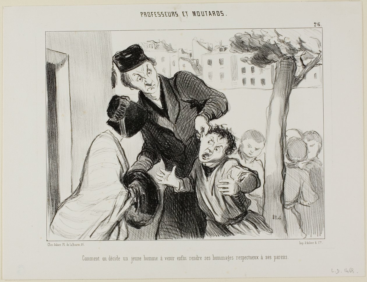 How to Convince a Young Man to Finally Learn to Pay his Respects to his Parents, plate 26 from Professors and Rascals by Honoré Victorin Daumier