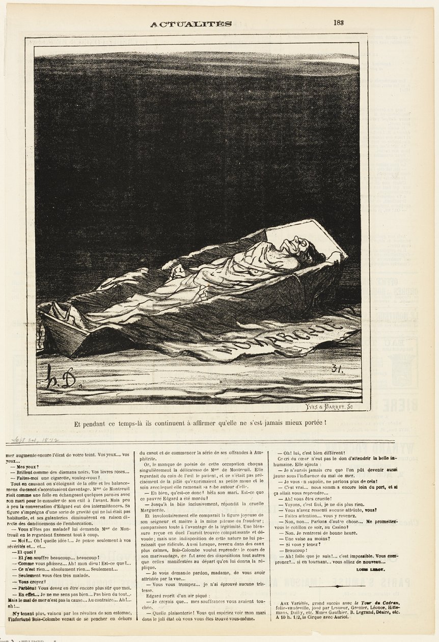 Meanwhile They Keep on Insisting that She Has Never Been Better, plate 183 from Actualités by Honoré Victorin Daumier