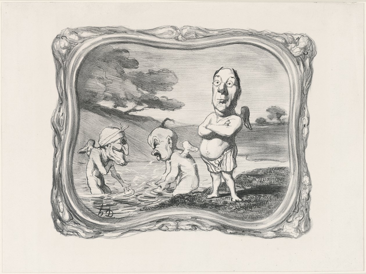 Neighborhood nymphs, come discreet nymphs Laboulie in these places arrayed with his glasses, Shows himself to your glances in uncovered masses A young journalist who, leaving the unsullied water having hardly given his signature Dries his fine torso in the by Honoré Victorin Daumier