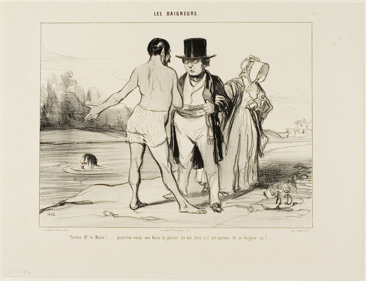"Pardon me, Mayor.... would you please be so kind to tell me whether swimming is allowed here?", plate 25 from Les Baigneurs by Honoré Victorin Daumier