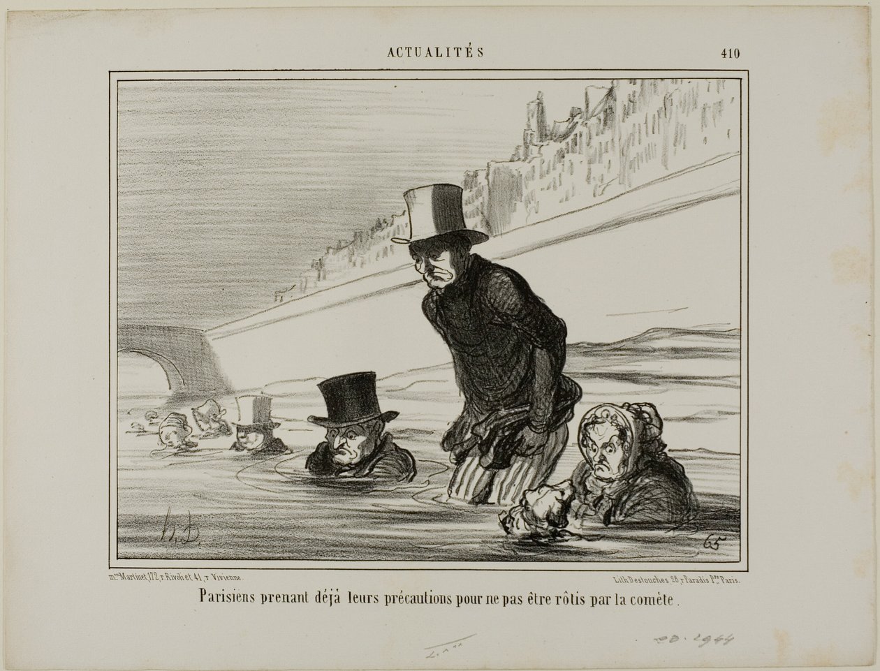 Parisians already taking their precautions to avoid being roasted by the comet, plate 410 from Actualités by Honoré Victorin Daumier