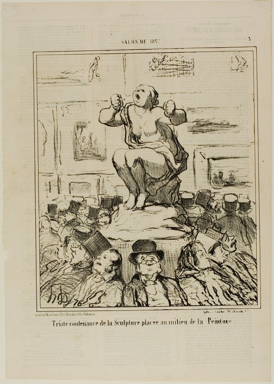 The Displeasure of a Sculpture Placed in the Middle of an Exhibition of Paintings, plate 5 from Salon De 1857 by Honoré Victorin Daumier