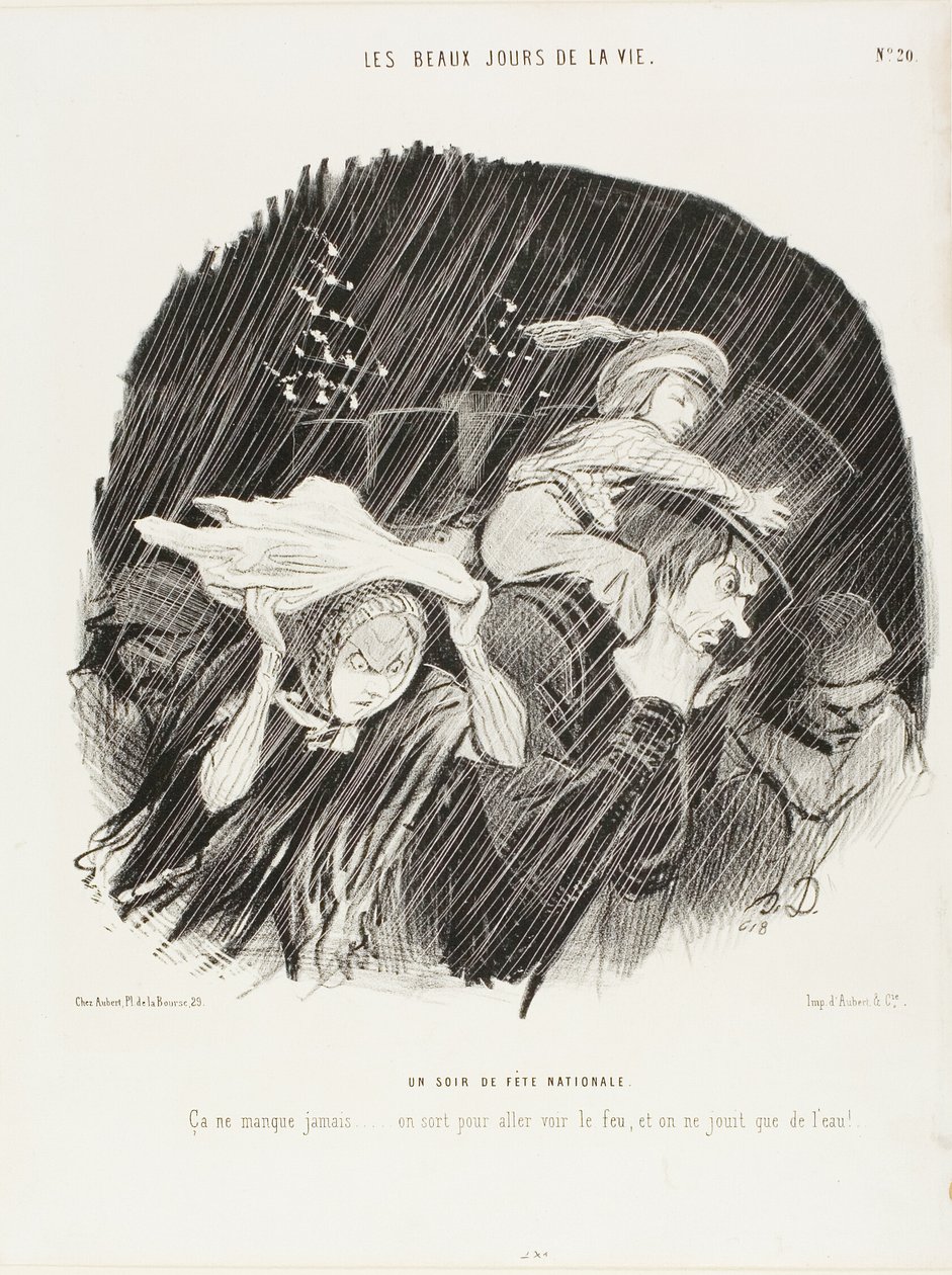 The Evening of the National Holiday. It never fails... you go out to see the fireworks, and all you get is waterworks!, plate 20 from The Best Days in Life by Honoré Victorin Daumier