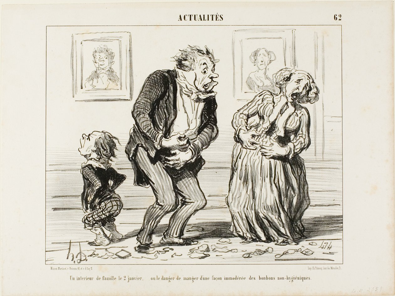 The Interior of a Family on January 2 - or the Danger of Consuming Immoderately Non-Hygienic Sweets, plate 62 from Actualités by Honoré Victorin Daumier