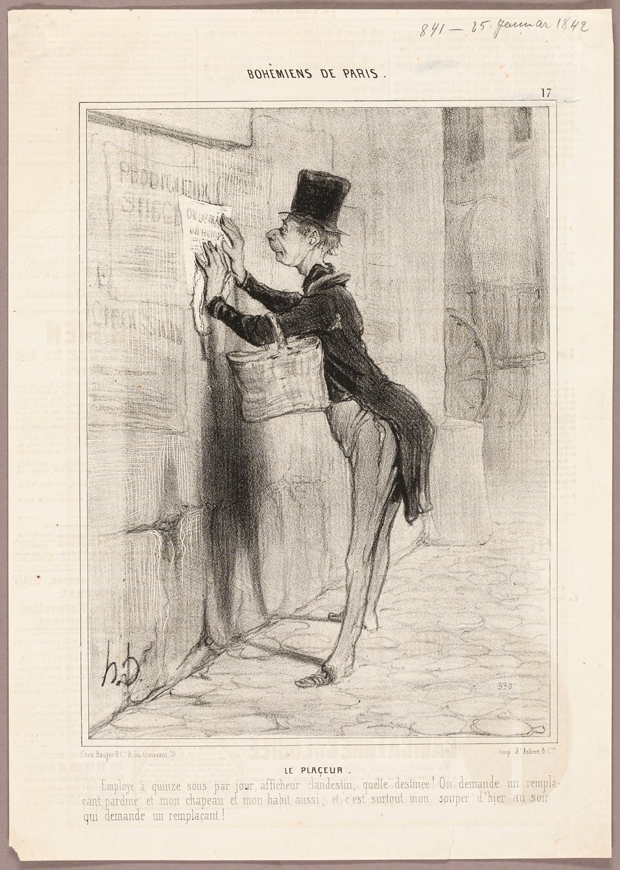 The Poster Man, plate 17 from Bohemians of Paris by Honoré Victorin Daumier