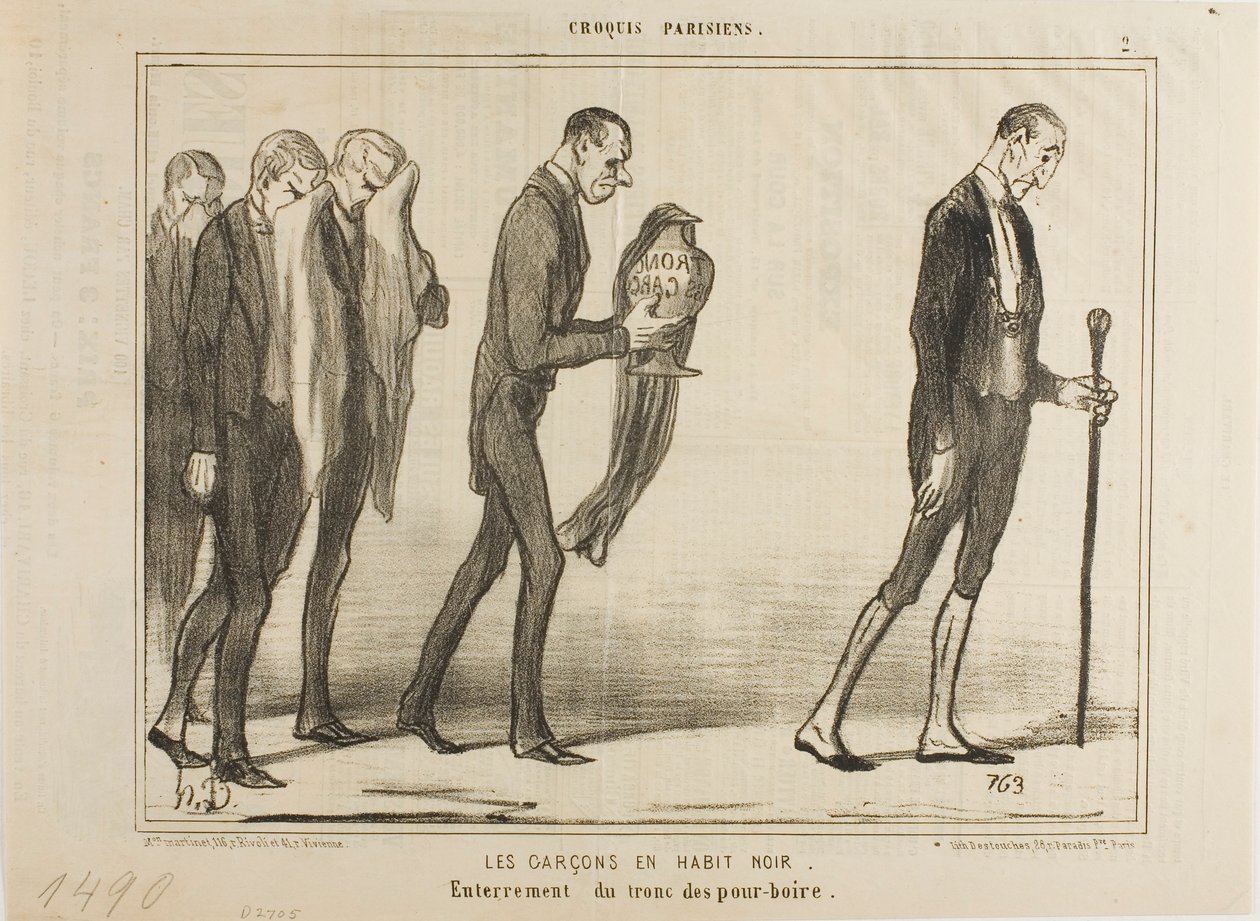 The Waiter in Black Suits. Funeral of the Tip Box, plate 2 from Croquis Parisiens by Honoré Victorin Daumier