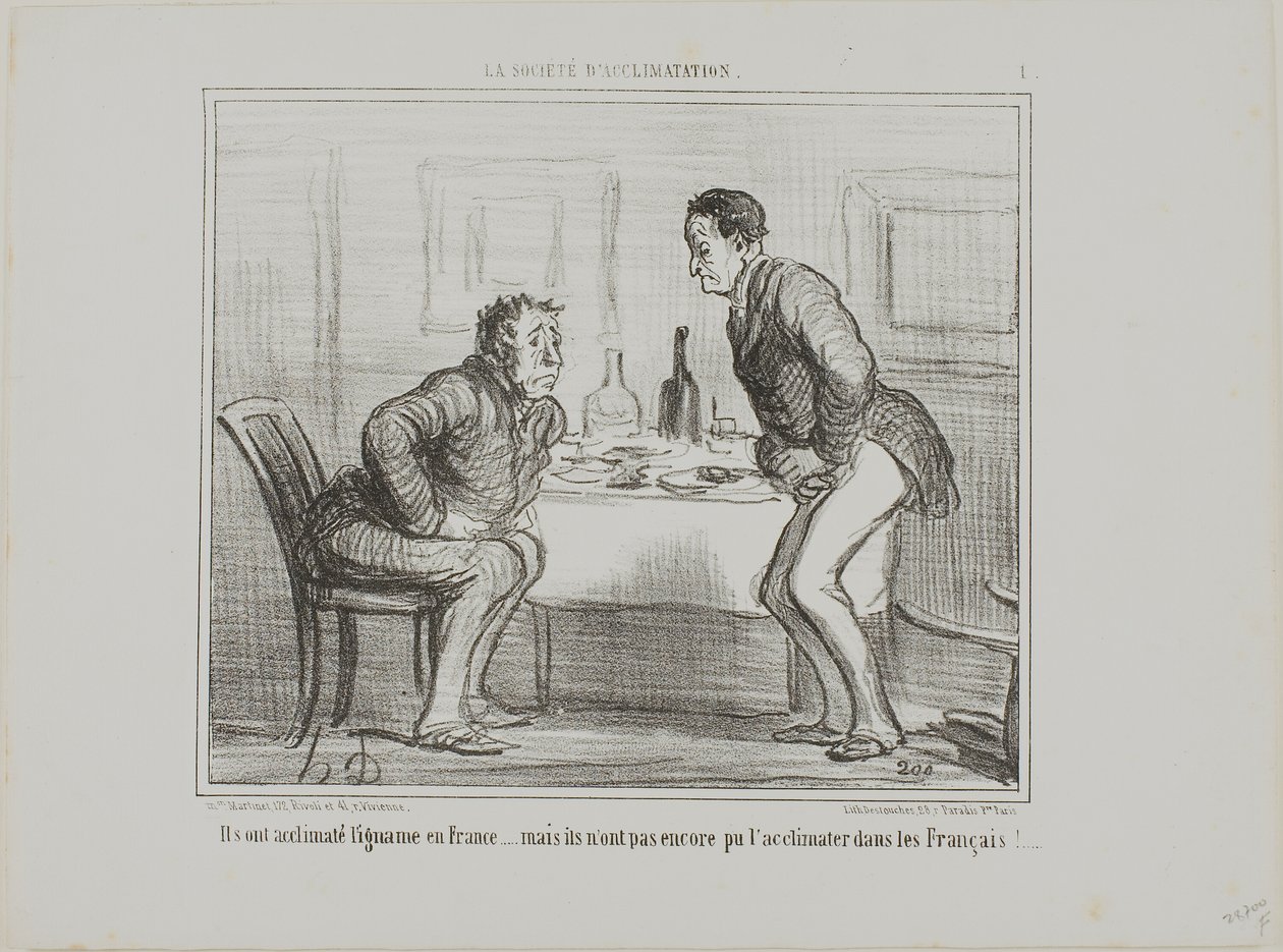 They succeeded in acclimatizing the Indian potato to the French climate, but it is still a problem to acclimatize the French to the Indian potato!, plate 1 from La Société D