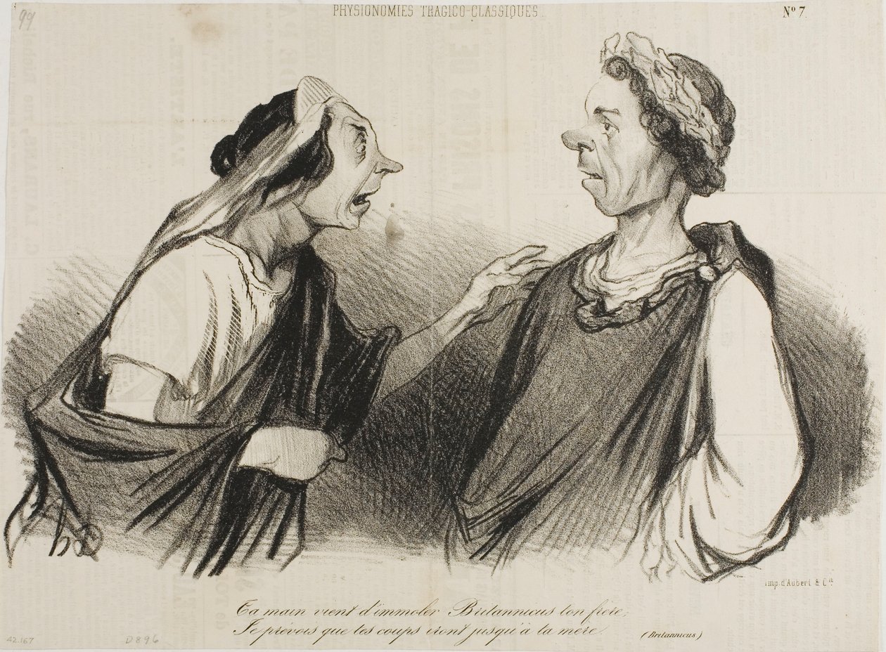 Thy hand cometh to slay Britannicus, thy brother, plate 7 from Tragic-Classical Physiognomies by Honoré Victorin Daumier