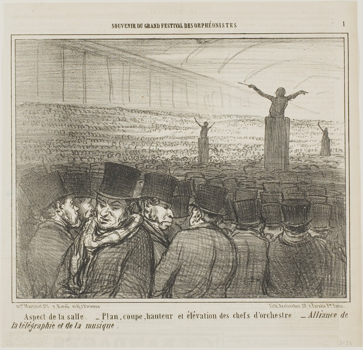 View of the Grand Hall, plate 1 from Souvenir of the Grand Festival of the Orpheonists by Honoré Victorin Daumier