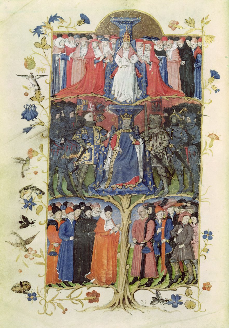 The Tree of Battles: King Charles VII (1403-61) between the Dauphin, future Louis XI (1423-83) on his right and on his left, Arthur, Count of Richmond, Constable of France (1425-58) by Honore Bonnet