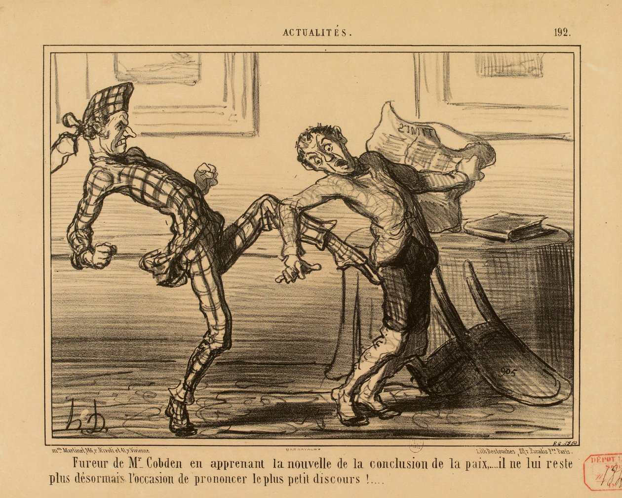 Current Events No. 192: Fury of Mr. Cobden on learning the news of the conclusion of peace... by Honoré Daumier
