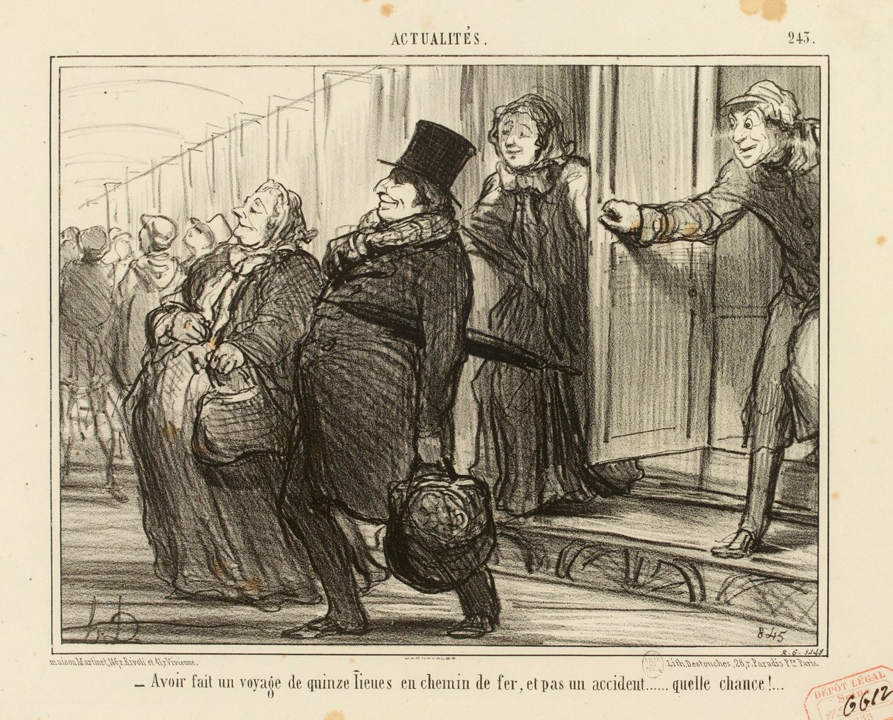 Current Events No. 245: - Having made a journey of fifteen leagues by railway, and not one accident... by Honoré Daumier