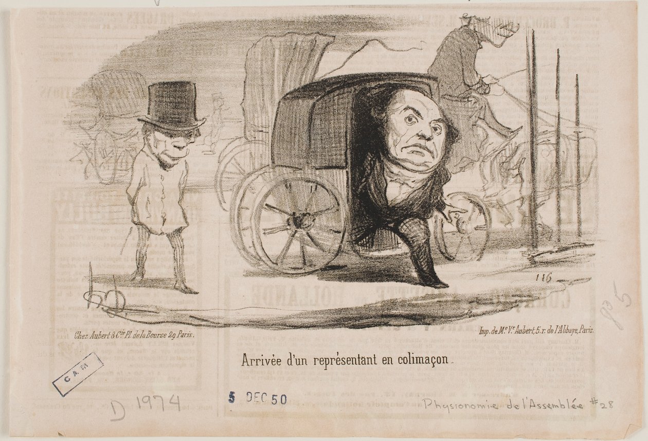 Arrival of a deputy in a carriage, called a snail by Honoré Daumier