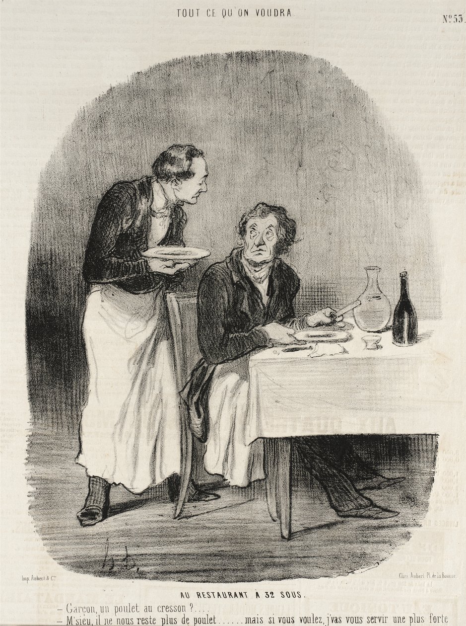 At the Restaurant for 32 Sous by Honoré Daumier