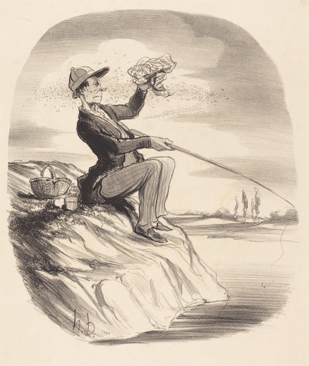 Inconvenience of Going Fishing... by Honoré Daumier