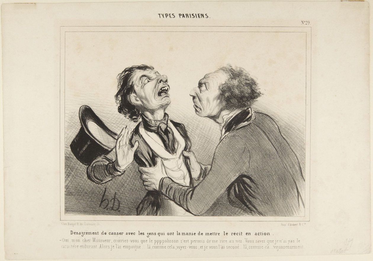 Discomfort of Talking with People ..., number 29 from the series Parisian Types by Honoré Daumier