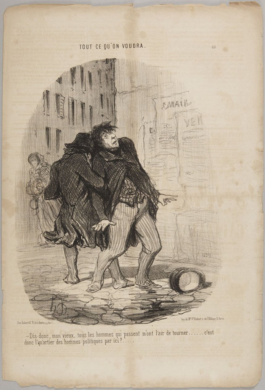 Say, my old friend, all the men who pass seem to be turning..., number 66 from the series Anything You Want from Le Charivari by Honoré Daumier