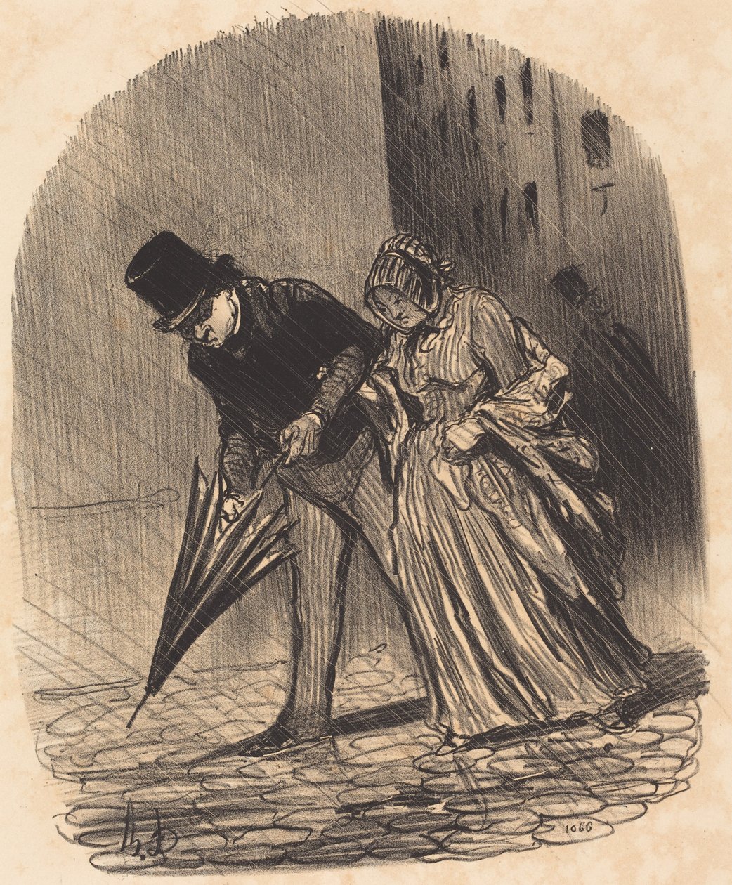 Disadvantage of an Overly Complicated Spring Umbrella by Honoré Daumier