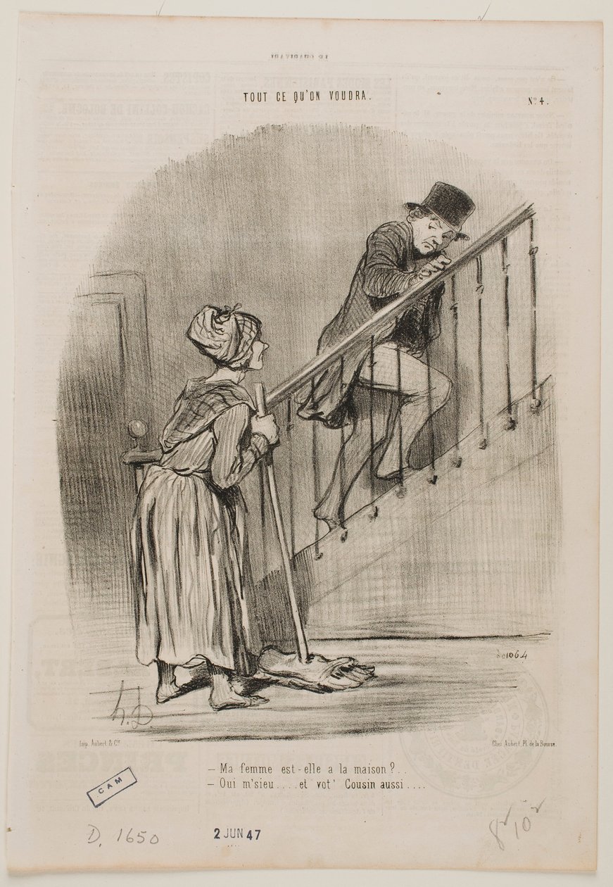 Is my wife at home? by Honoré Daumier